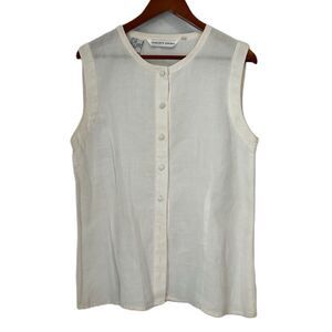 Carlie's Court Blouse Women 16 Pale Pink Linen Vintage Cutwork Fitted Sleeveless